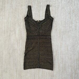 Guess Bandage Bodycon Summer Cocktail Knit Dress L Black Gold